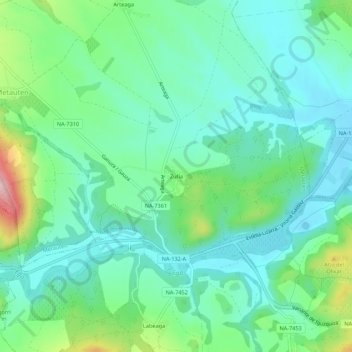 Mappa topografica Zufía, altitudine, rilievo