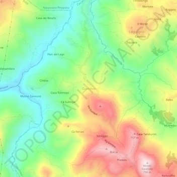 Mappa topografica Gombio, altitudine, rilievo