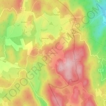 Mappa topografica Rioublanc, altitudine, rilievo