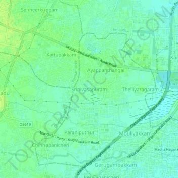 Mappa topografica Srinivasapuram, altitudine, rilievo