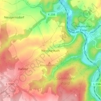 Mappa topografica Nitschareuth, altitudine, rilievo
