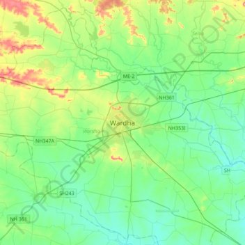 Mappa topografica Wardha, altitudine, rilievo