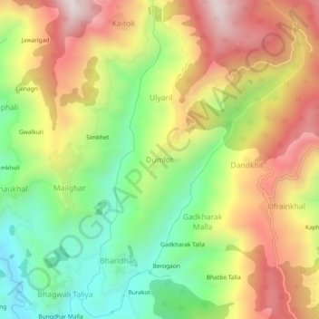 Mappa topografica Dumlot, altitudine, rilievo