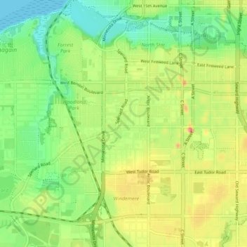 Mappa topografica Spenard, altitudine, rilievo