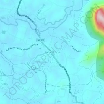 Mappa topografica Kalladikode, altitudine, rilievo