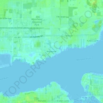 Mappa topografica Manavista, altitudine, rilievo