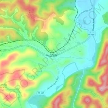 Mappa topografica Shawsville, altitudine, rilievo