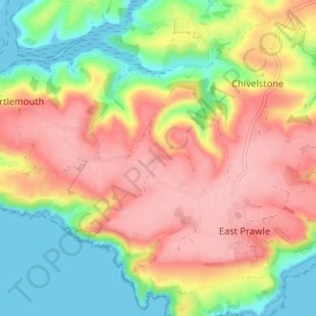 Mappa topografica West Prawle, altitudine, rilievo