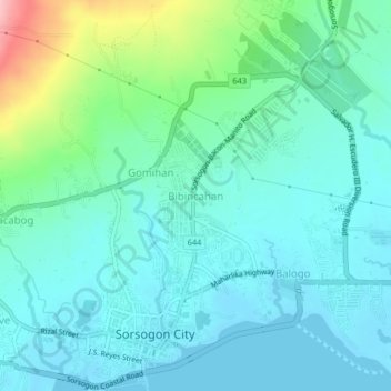 Mappa topografica Bibincahan, altitudine, rilievo