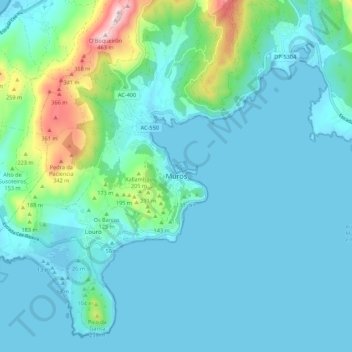 Mappa topografica Muros, altitudine, rilievo