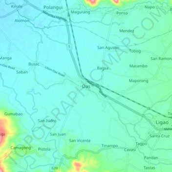 Mappa topografica Oas, altitudine, rilievo