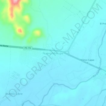 Mappa topografica Nuevo Mocupe, altitudine, rilievo