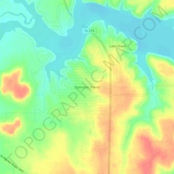 Mappa topografica Shamrock Shores, altitudine, rilievo