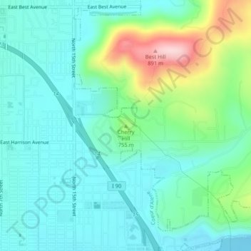 Mappa topografica Cherry Hill, altitudine, rilievo