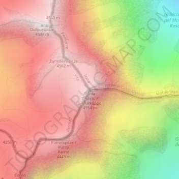 Mappa topografica Punta Gnifetti, altitudine, rilievo