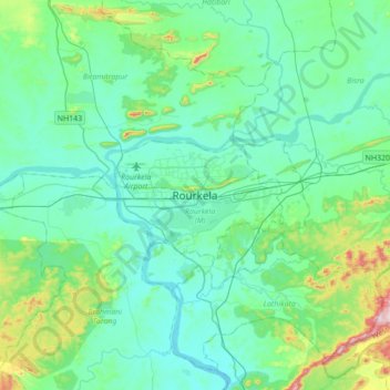 Mappa topografica Rourkela, altitudine, rilievo