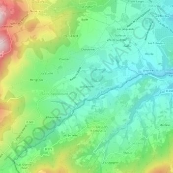 Mappa topografica La Flachère, altitudine, rilievo