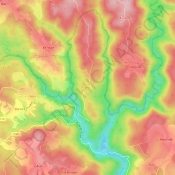 Mappa topografica Prailloux, altitudine, rilievo