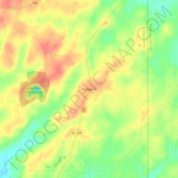Mappa topografica Fishpond, altitudine, rilievo
