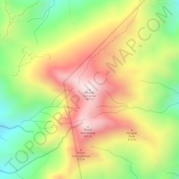 Mappa topografica Mount Kanumay, altitudine, rilievo