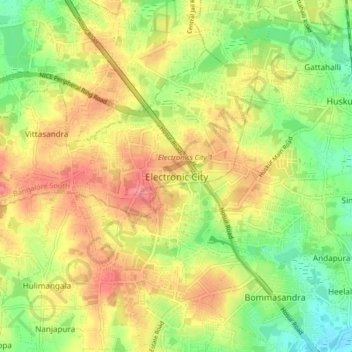 Mappa topografica Electronic City, altitudine, rilievo