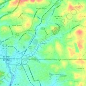 Mappa topografica Kingtown, altitudine, rilievo