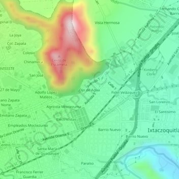 Mappa topografica Ojo de Agua, altitudine, rilievo