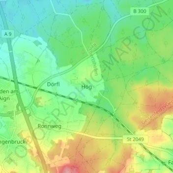 Mappa topografica Hög, altitudine, rilievo