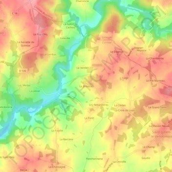 Mappa topografica La Brousse, altitudine, rilievo