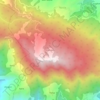 Mappa topografica syahi devi, altitudine, rilievo