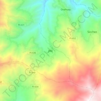 Mappa topografica Jilili, altitudine, rilievo