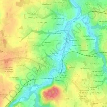 Mappa topografica Les Roseraies, altitudine, rilievo