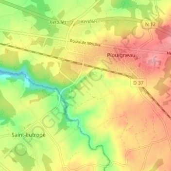 Mappa topografica Pen Ar Croaz Hent, altitudine, rilievo