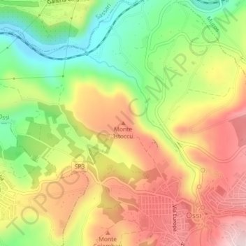 Mappa topografica Monte Istoccu, altitudine, rilievo