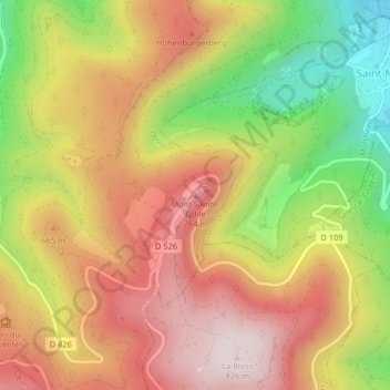 Mappa topografica Mont Sainte-Odile, altitudine, rilievo