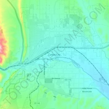 Mappa topografica Cañon City, altitudine, rilievo