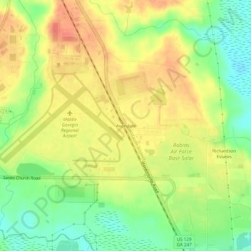 Mappa topografica Avondale, altitudine, rilievo