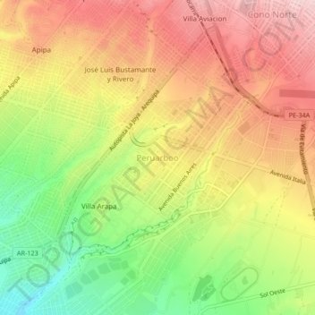 Mappa topografica Peruarboo, altitudine, rilievo