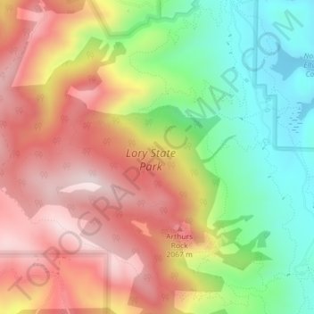 Mappa topografica Lory State Park, altitudine, rilievo