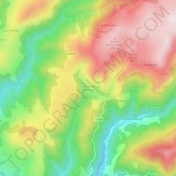 Mappa topografica Saint-Martin de Monon, altitudine, rilievo