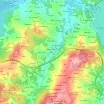 Mappa topografica Brexo, altitudine, rilievo