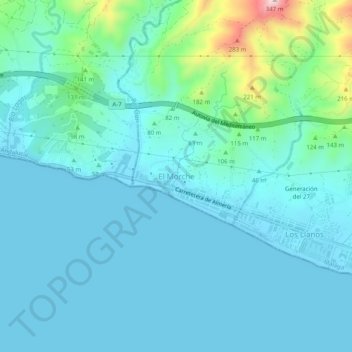 Mappa topografica El Morche, altitudine, rilievo