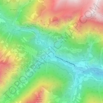 Mappa topografica Pontebernardo, altitudine, rilievo