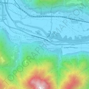 Mappa topografica Megolo Mezzo, altitudine, rilievo