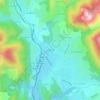 Mappa topografica Les Touches, altitudine, rilievo