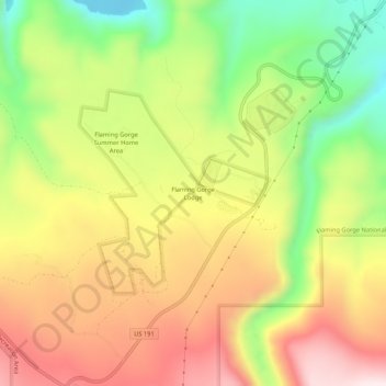 Mappa topografica Flaming Gorge Lodge, altitudine, rilievo