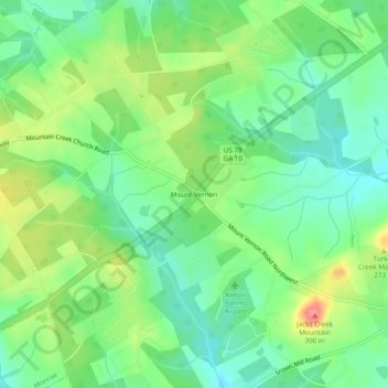 Mappa topografica Mount Vernon, altitudine, rilievo