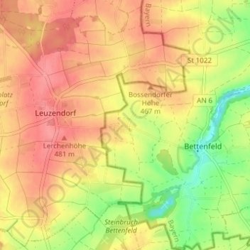 Mappa topografica Reusch, altitudine, rilievo