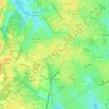 Mappa topografica Greycrest, altitudine, rilievo