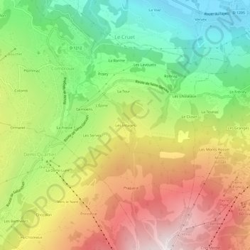 Mappa topografica Les Intages, altitudine, rilievo